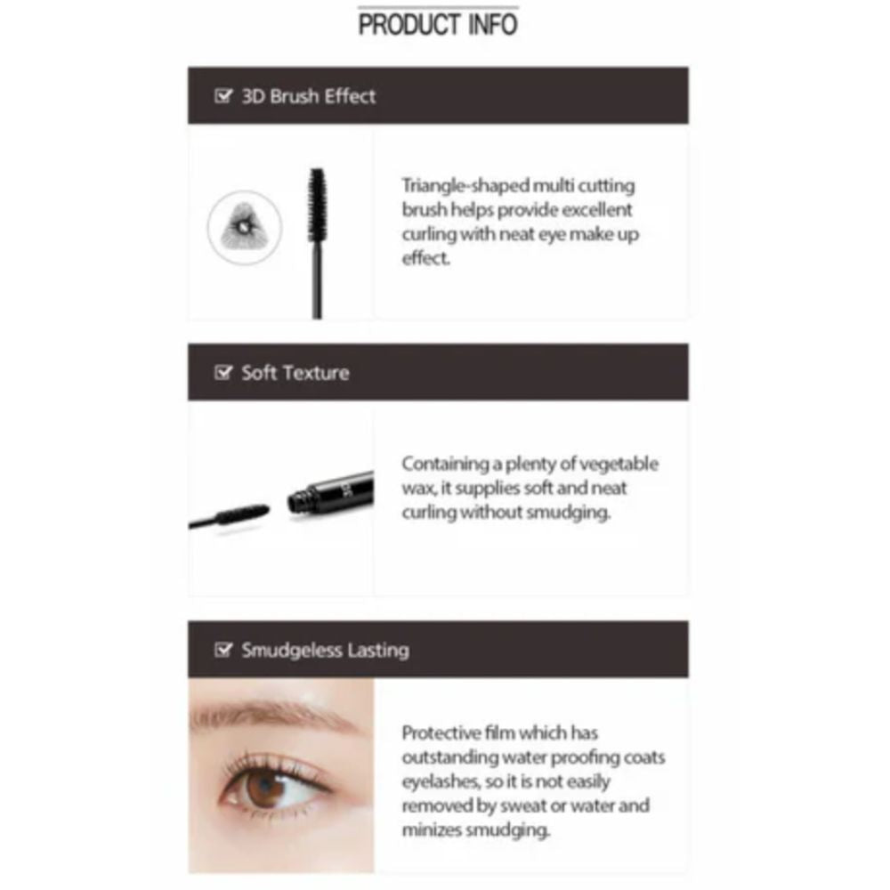 3D Mascara – Lengthening, Curling, Smudge-Proof Formula (7g)