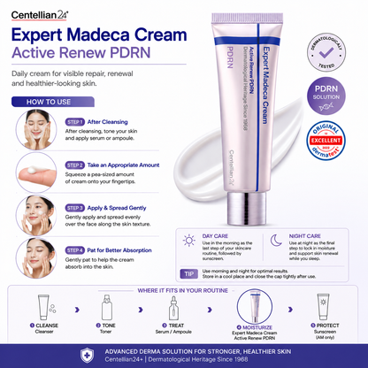 How to use Centellian24 Expert Madeca Cream Active Renew PDRN 50ml in daily Korean skincare routine