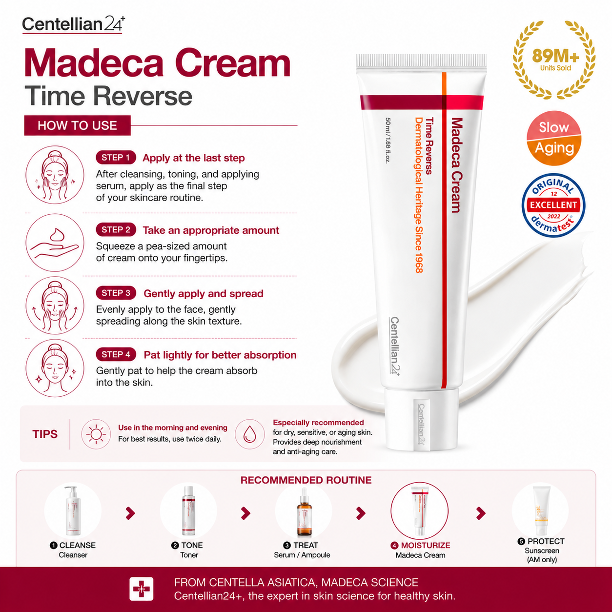 How to use Centellian24 Madeca Cream Time Reverse as the final step of skincare routine for hydration and anti-aging care