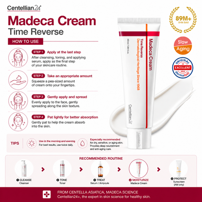 How to use Centellian24 Madeca Cream Time Reverse as the final step of skincare routine for hydration and anti-aging care