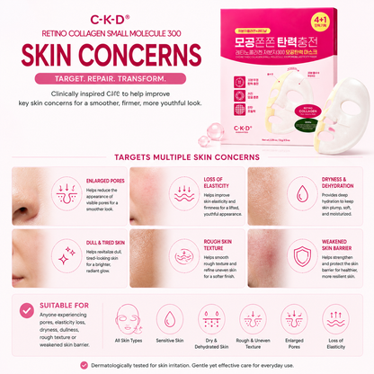CKD Retino Collagen Small Molecule 300 Mask helps enlarged pores loss of elasticity dry skin rough texture dull skin and weakened skin barrier