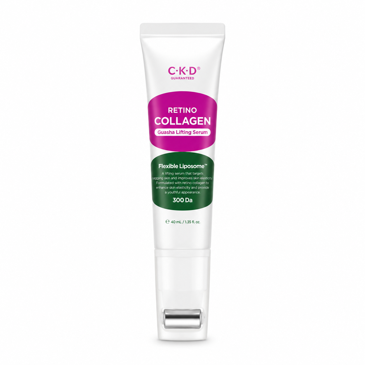 CKD Retino Collagen Small Molecule 300 Guasha Lifting Serum 40ml with built-in guasha roller for neck lifting, firming, wrinkle care and skin elasticity.