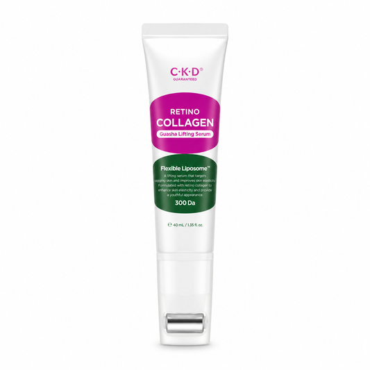 CKD Retino Collagen Small Molecule 300 Guasha Lifting Serum 40ml with built-in guasha roller for neck lifting, firming, wrinkle care and skin elasticity.