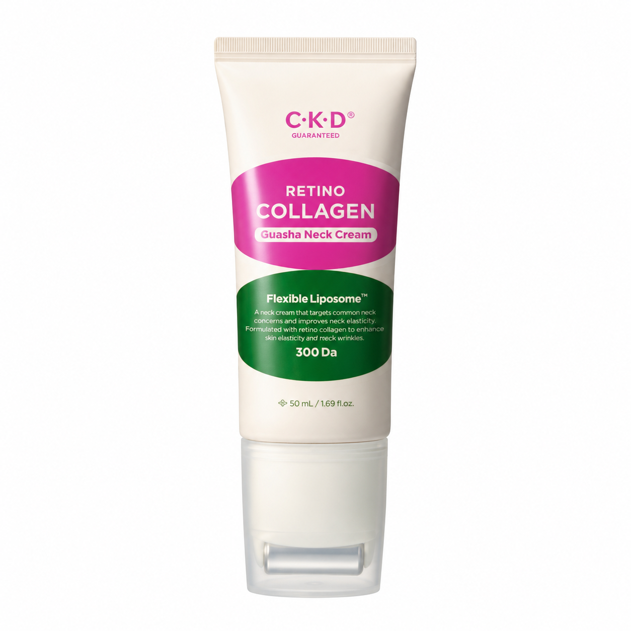 CKD Retino Collagen Small Molecule 300 Guasha Neck Cream 50ml main product image on a clean white background featuring a built-in gua sha roller applicator.