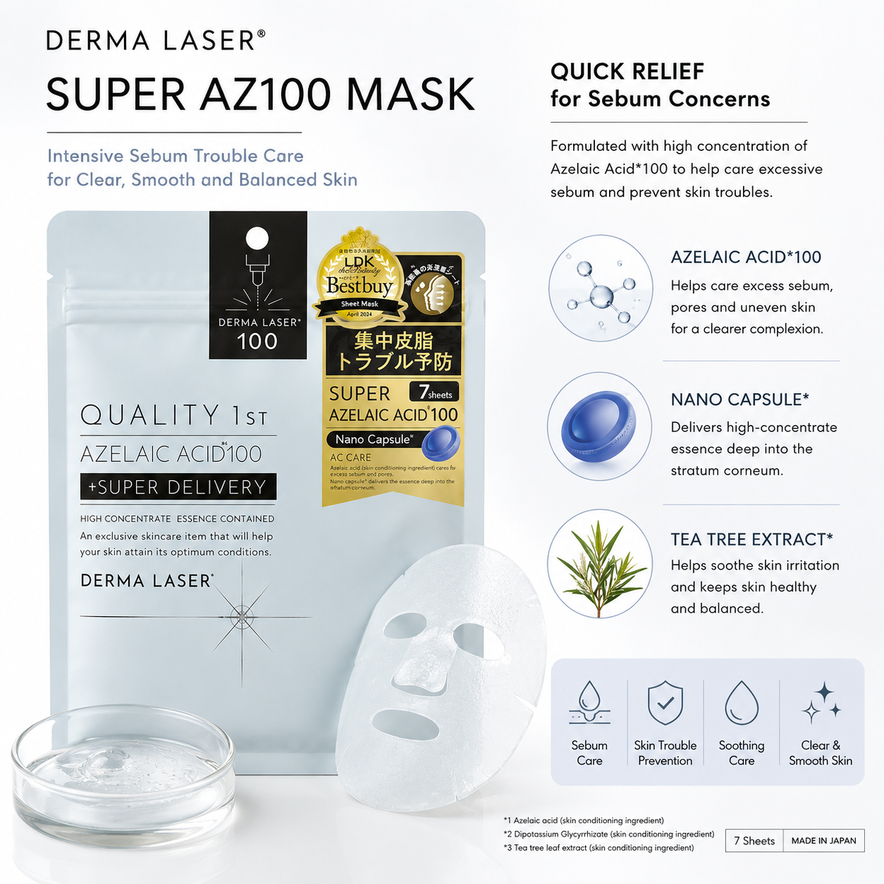 Azelaic acid sheet mask for sebum control acne care DERMA LASER AZ100 mask benefits