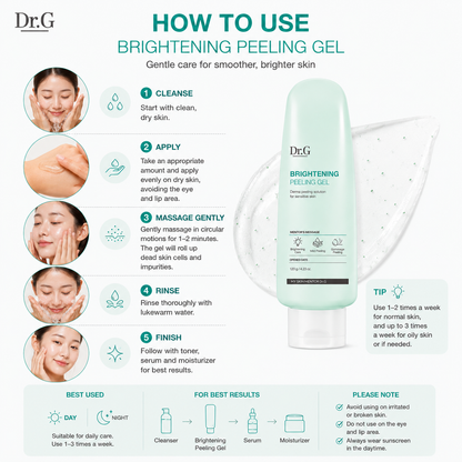 How to use Dr.G Brightening Peeling Gel with step by step exfoliating skincare routine for brighter smoother skin