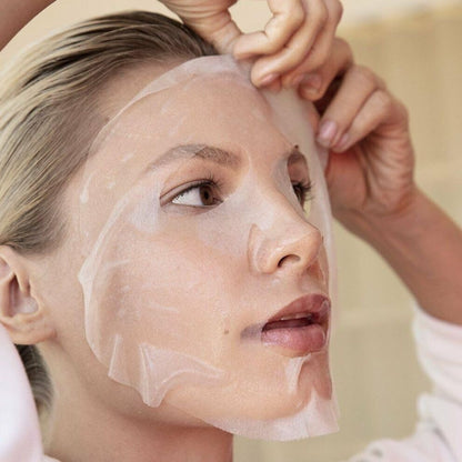 Dr. Jart+ Soothing Hydra Solution sheet mask applied to face for intense hydration