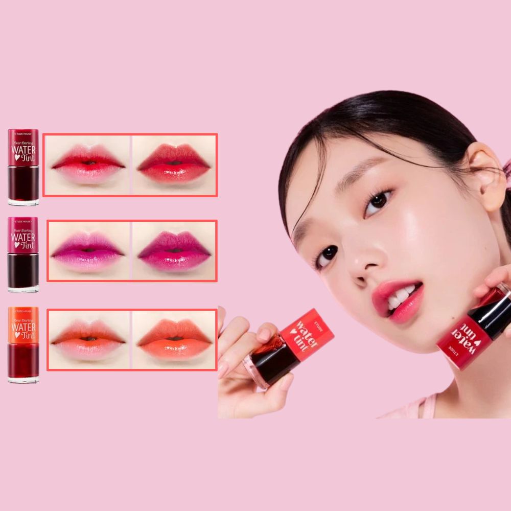 ETUDE Dear Darling Water Tint lip swatches cherry strawberry orange Korean lip tint