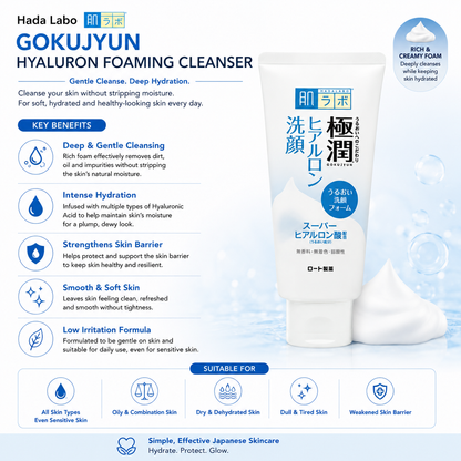 Hada Labo Gokujyun Hyaluron Foaming Cleanser benefits for gentle cleansing hydration and soft smooth skin