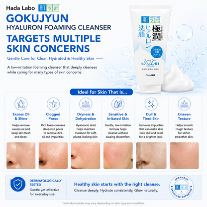 Hada Labo Gokujyun Hyaluron Foaming Cleanser for excess oil clogged pores dryness sensitivity dullness and uneven texture