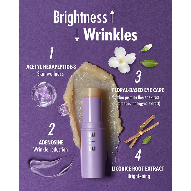 KAHI Eye Balm Stick ingredients showing adenosine peptide and licorice extract for brightening and wrinkle care