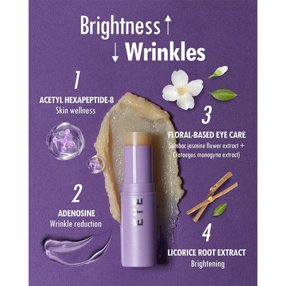 KAHI Eye Balm Stick ingredients showing adenosine peptide and licorice extract for brightening and wrinkle care