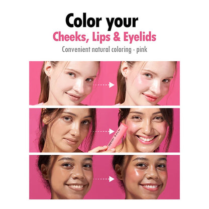 KAHI Kisstin Balm pink used on cheeks lips and eyelids for natural color
