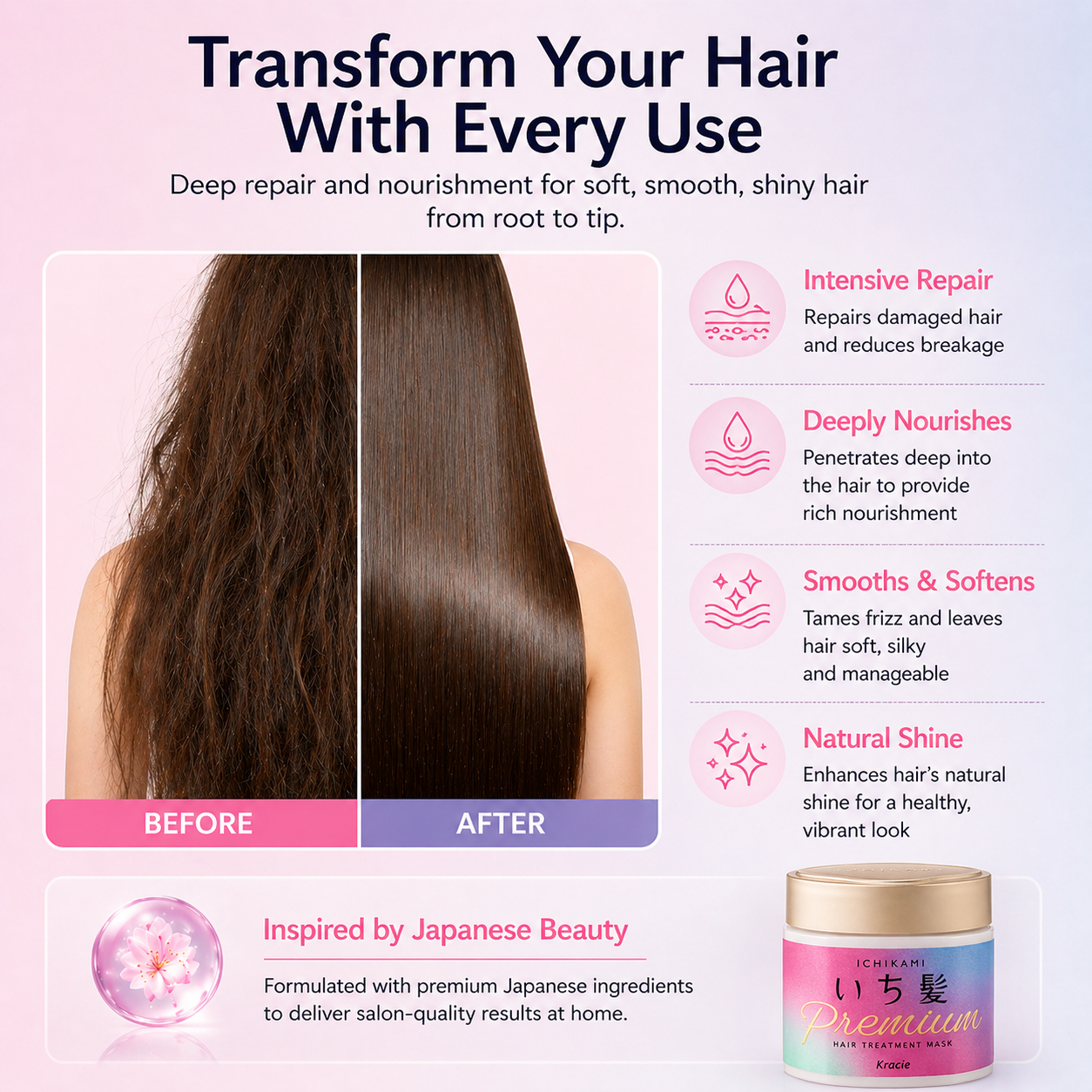 Ichikami hair mask benefits deep repair hydration smooth frizz control natural shine for all hair types