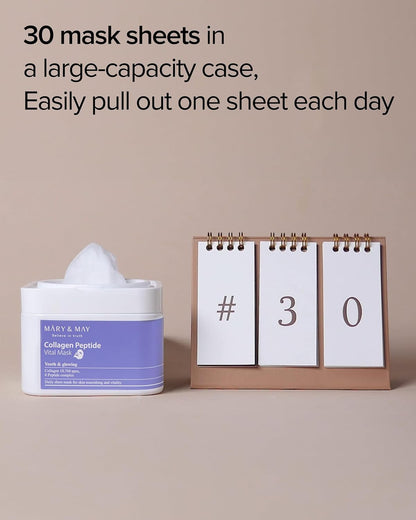 Mary & May Collagen Peptide Vital Mask 30 sheet daily face mask container skincare