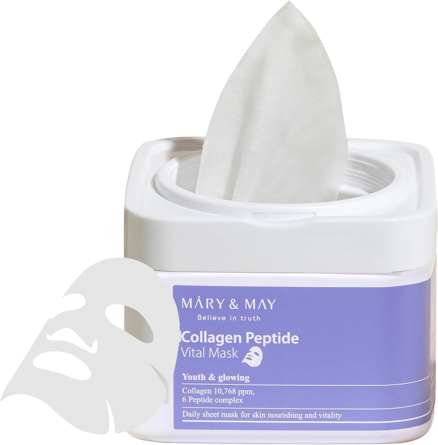 Mary & May Collagen Peptide Vital Mask 30 sheet daily sheet mask container Korean skincare