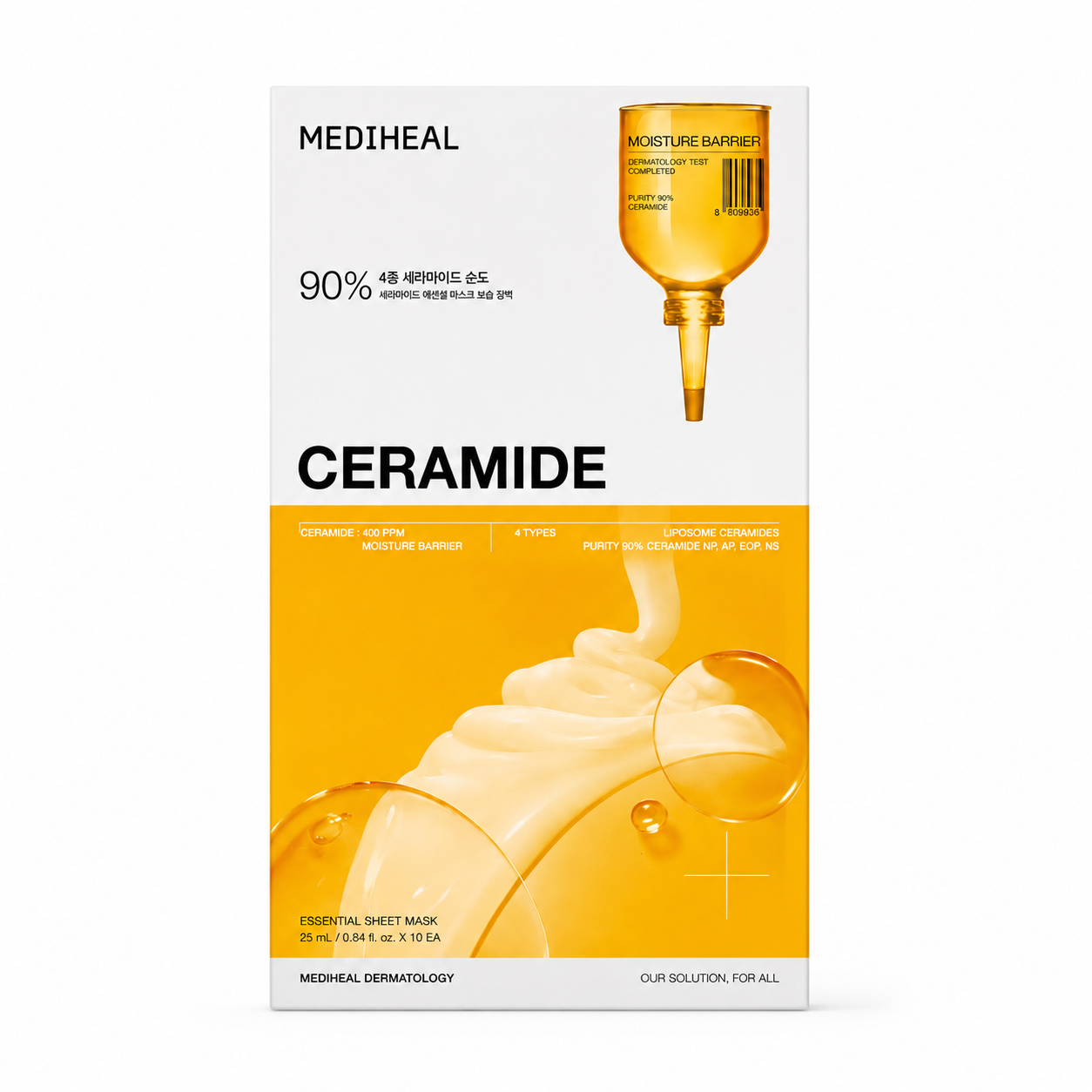 Mediheal Ceramide Essential Sheet Mask 25ml front box packaging on a clean white background.