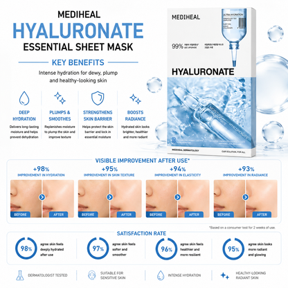 Korean hyaluronic acid sheet mask for intense hydration and radiant glowing skin