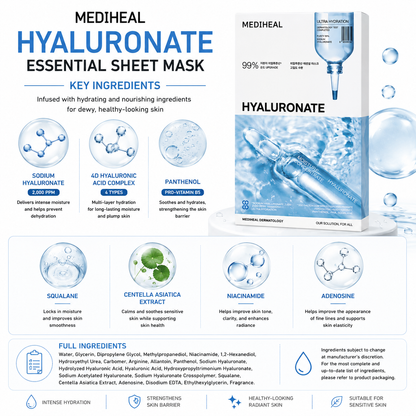 MEDIHEAL moisture boosting facial mask with hyaluronate for healthy skin barrier
