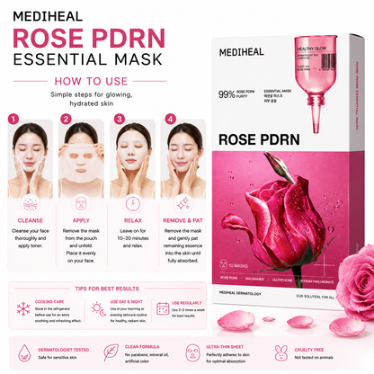 How to use MEDIHEAL Rose PDRN Essential Mask for glowing and hydrated skin