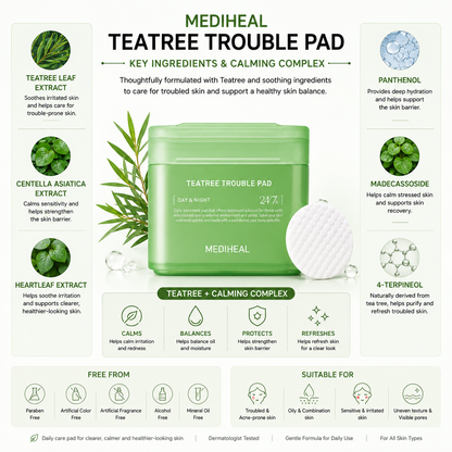 How to use MEDIHEAL Teatree Trouble Pad for daily exfoliating and soothing skincare routine