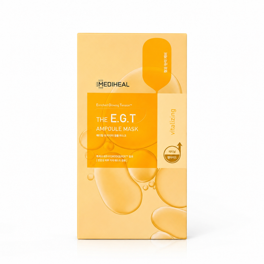 MEDIHEAL The E.G.T Ampoule Mask 10 Sheets Korean sheet mask for elasticity, firming, hydration, and radiant skin.