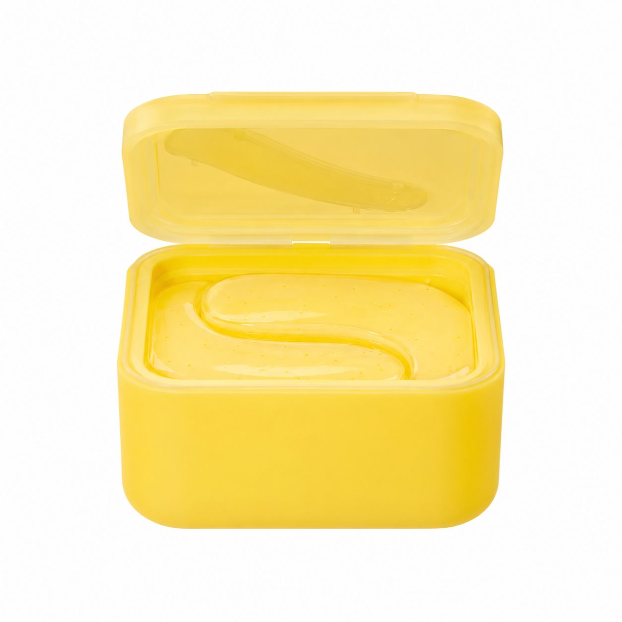 Yellow plastic container with a lid on a white background