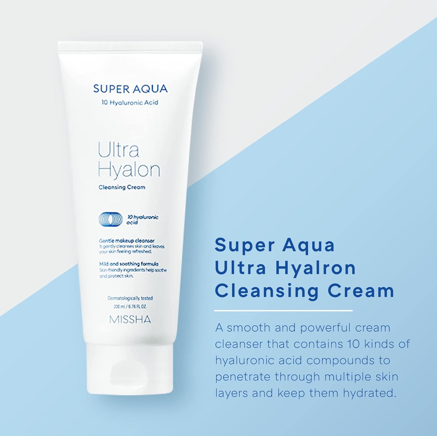 Super Aqua Ultra Hyalron Cleansing Cream tube on a light blue background