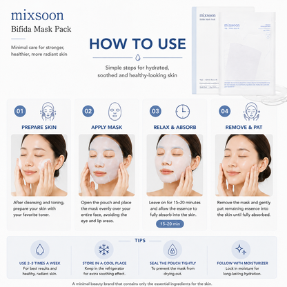 How to use Mixsoon Bifida Mask Pack sheet mask for hydrated healthy glowing skin