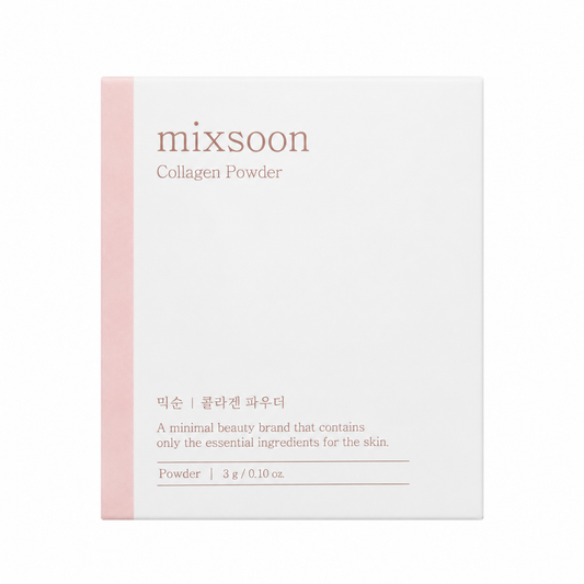 Mixsoon Collagen Powder 3g Korean collagen skincare powder with mixing ampoule on white background
