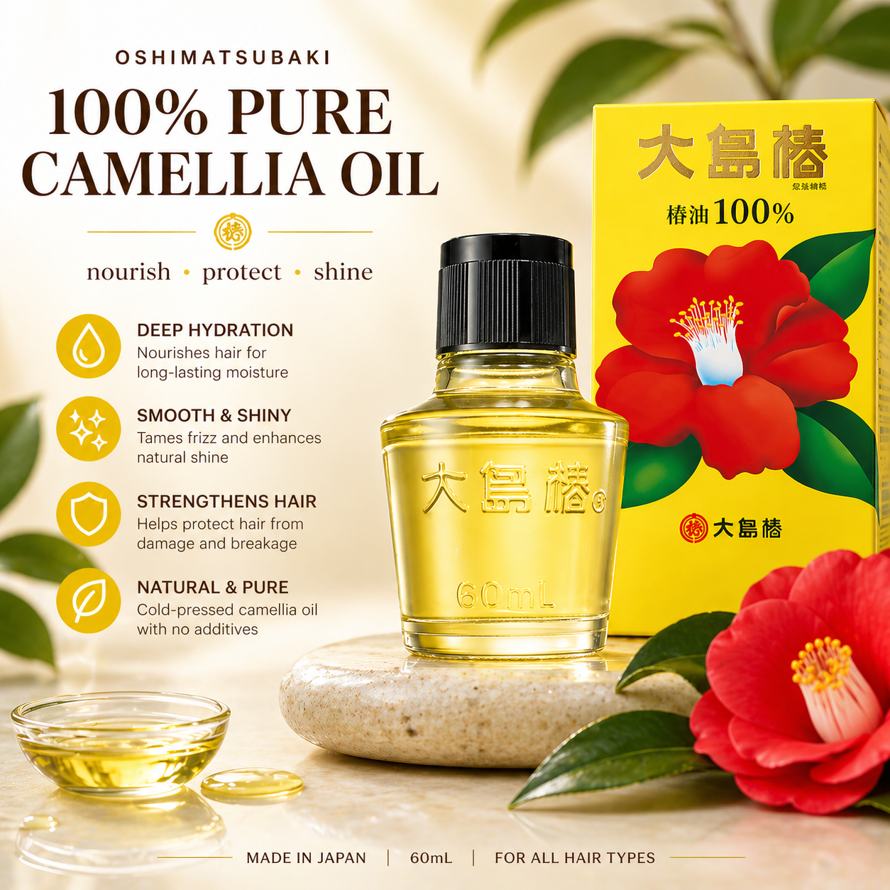 Oshimatsubaki Camellia Hair Care Oil 60ml