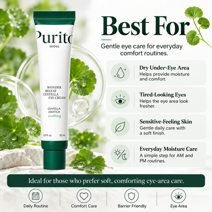 PURITO Wonder Releaf Centella Eye Cream best for dry under-eye areas, tired-looking eyes, sensitive-feeling skin, and daily moisture care