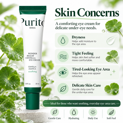 PURITO Wonder Releaf Centella Eye Cream for dry, tight, tired-looking, and delicate under-eye skin