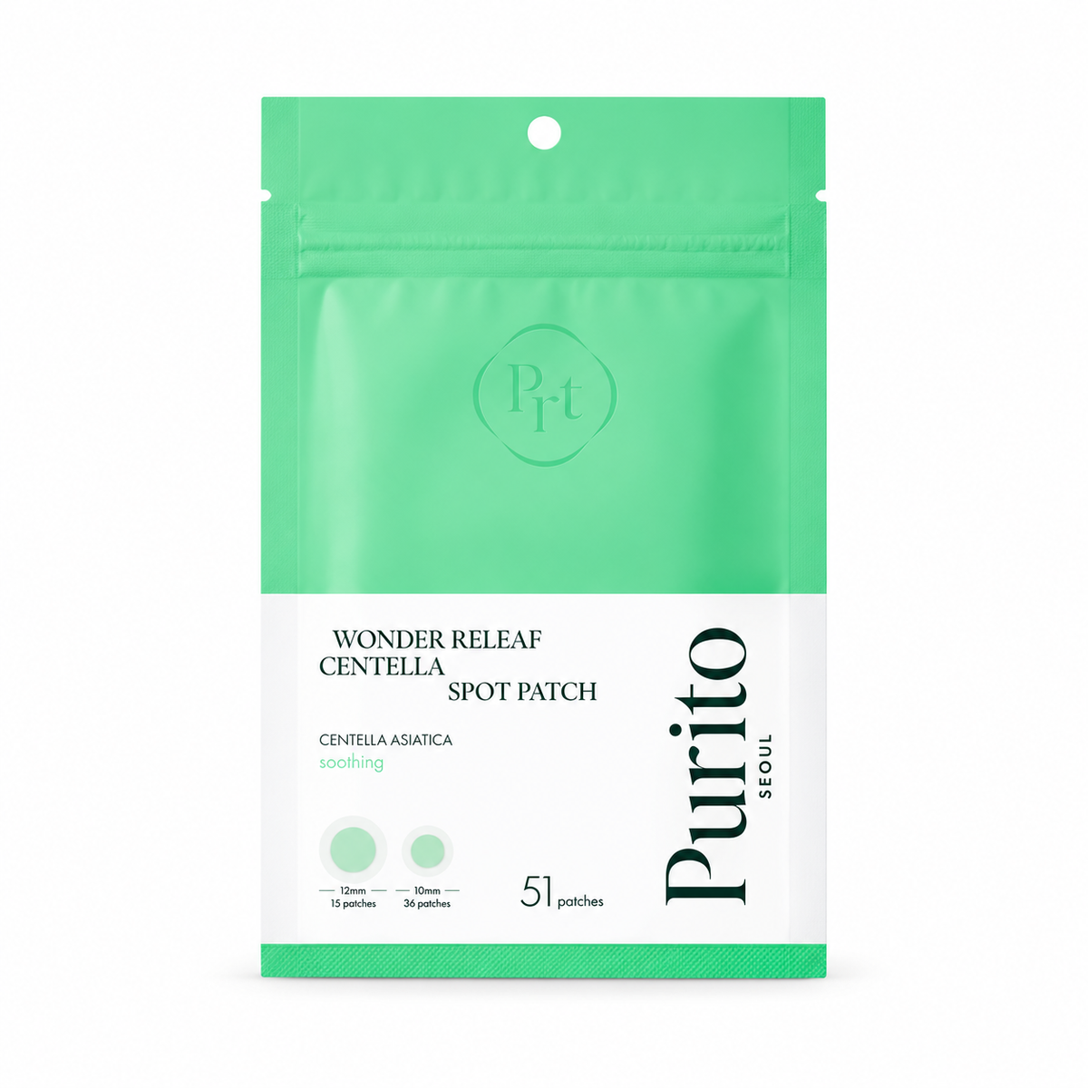 PURITO Wonder Releaf Centella Spot Patch 51 patches on a clean white background