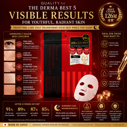 QUALITY 1st The Derma Best 5 Retinol + Collagen Mask for nighttime anti-aging skincare routine

