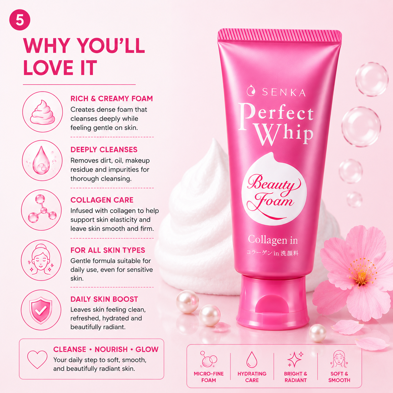 Senka Perfect Whip collagen facial foam why you will love it deep cleansing hydrating Japanese skincare cleanser