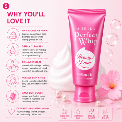 Senka Perfect Whip collagen facial foam why you will love it deep cleansing hydrating Japanese skincare cleanser