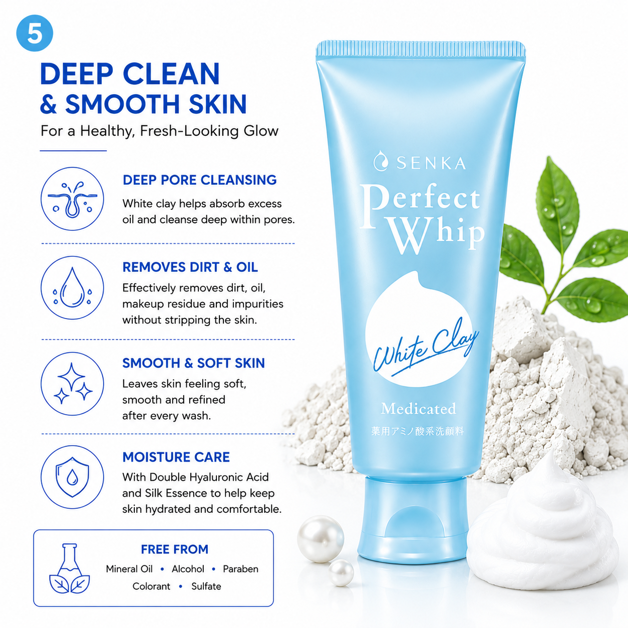 Senka Perfect Whip Medicated deep pore cleansing smooth hydrated skin benefits