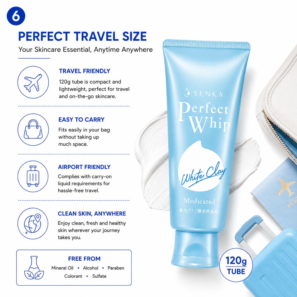 Senka Perfect Whip Medicated 120g travel size face cleanser portable skincare Japan