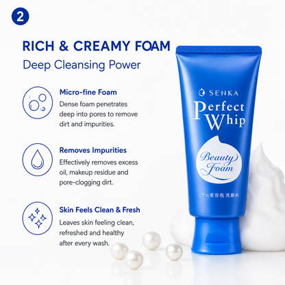 Senka Perfect Whip rich creamy foam deep cleansing micro fine foam removes impurities