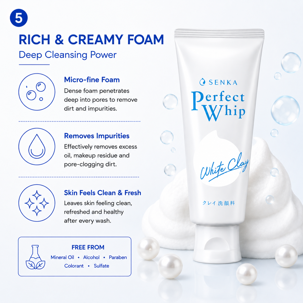 Senka White Clay cleanser micro fine foam removes oil dirt impurities deep pore cleansing