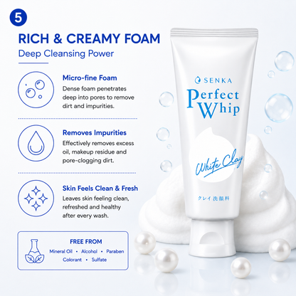 Senka White Clay cleanser micro fine foam removes oil dirt impurities deep pore cleansing