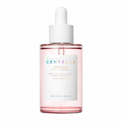 Front view of the 50ml bottle of SKIN1004 Madagascar Centella Poremizing Fresh Ampoule with a white dropper cap against a white background.