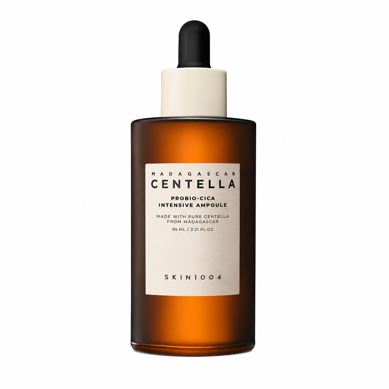 SKIN1004 Madagascar Centella Probio-Cica Intensive Ampoule 95ml dropper bottle with a white label against a white background.